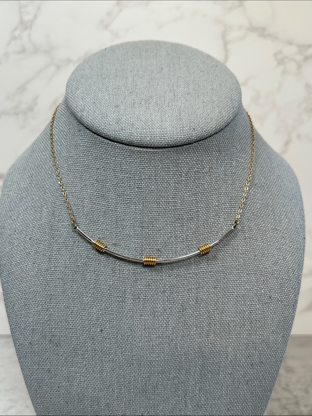 Sarah Coventry Vintage Two-Tone Gold and Silver Curved Bar Necklace